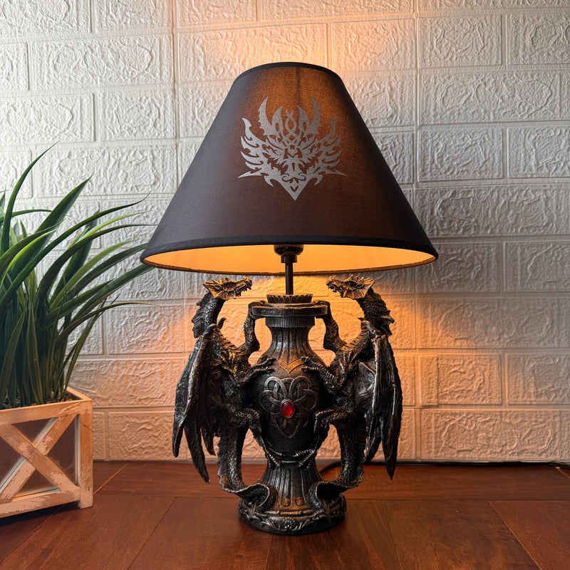 Dragon Table Lamp, 19 Inch Gothic Guardians with Black Fabric Shade Image 5