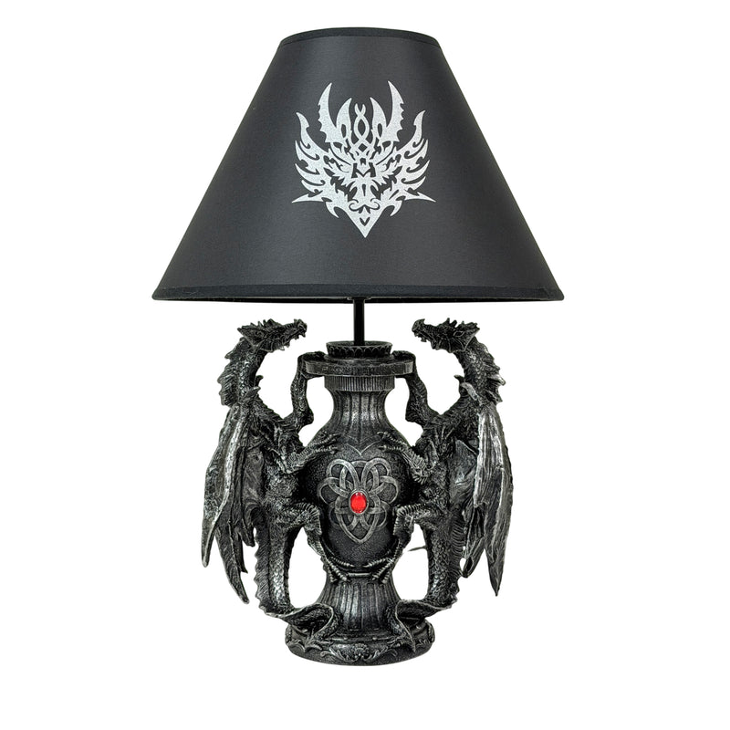 Dragon Table Lamp, 19 Inch Gothic Guardians with Black Fabric Shade Image 1