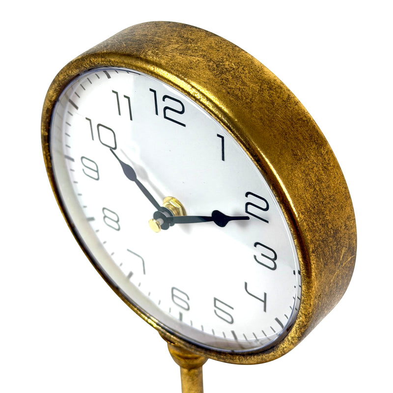 Things2Die4 Pedestal Table Clock with Dial, 15 Inch Tall Antique Gold Metal Image 9