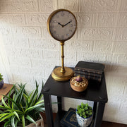 Things2Die4 Pedestal Table Clock with Dial, 15 Inch Tall Antique Gold Metal Image 5