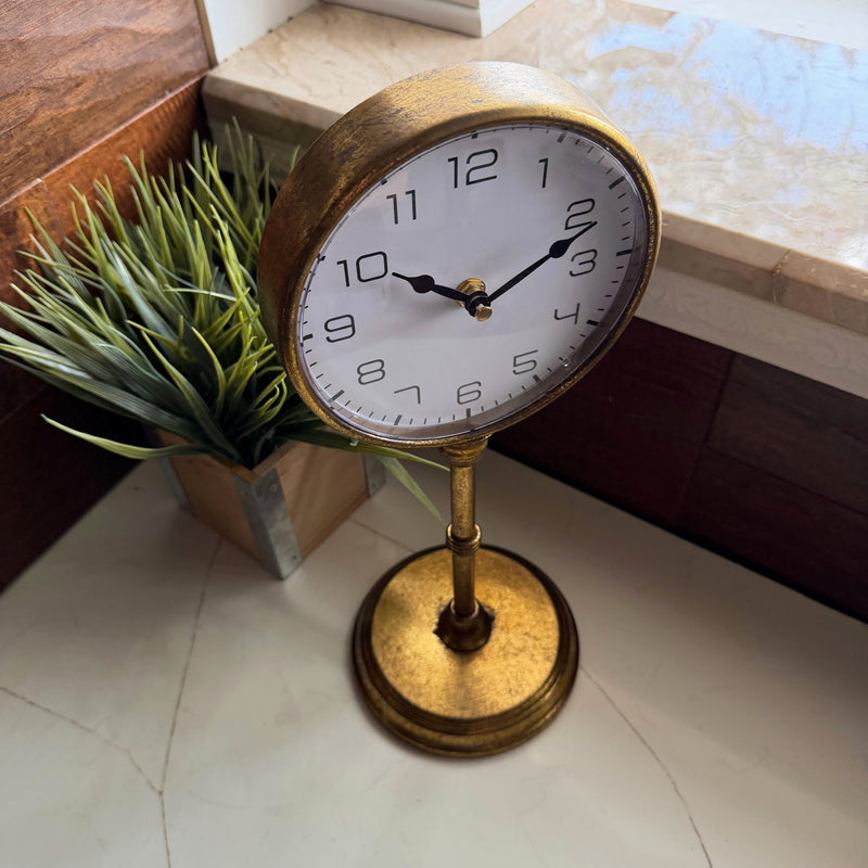Things2Die4 Pedestal Table Clock with Dial, 15 Inch Tall Antique Gold Metal Image 7