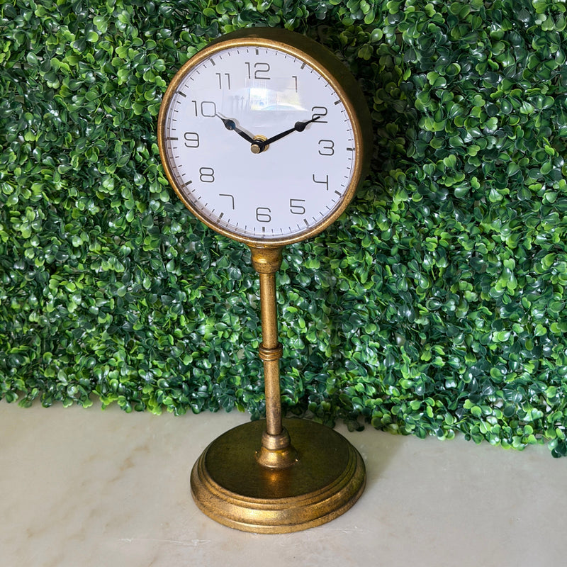 Things2Die4 Pedestal Table Clock with Dial, 15 Inch Tall Antique Gold Metal Image 8