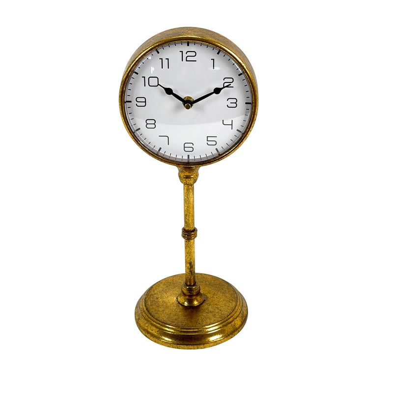 Things2Die4 Pedestal Table Clock with Dial, 15 Inch Tall Antique Gold Metal Image 1