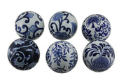 6 Piece Set of Blue and White Toile Inspired Decorative Spheres 3 Inch Image 1