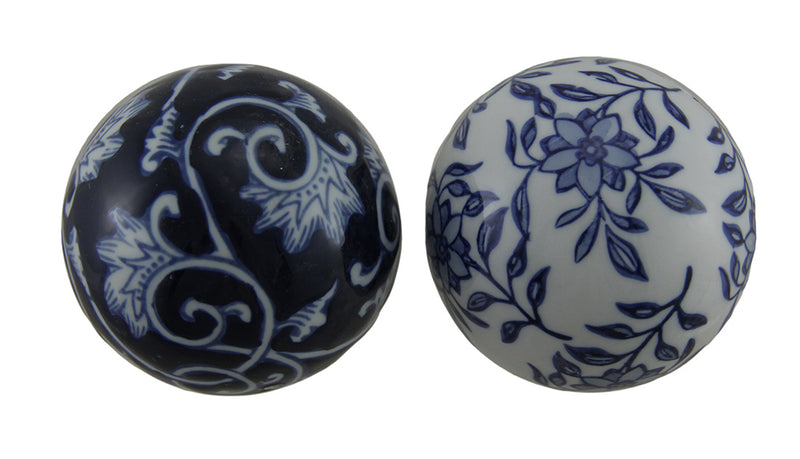 6 Piece Set of Blue and White Toile Inspired Decorative Spheres 3 Inch Image 2