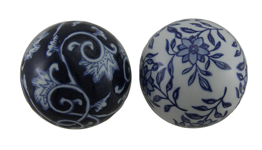 6 Piece Set of Blue and White Toile Inspired Decorative Spheres 3 Inch Image 2