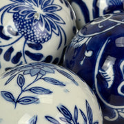 6 Piece Set of Blue and White Toile Inspired Decorative Spheres 3 Inch Image 3