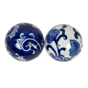 6 Piece Set of Blue and White Toile Inspired Decorative Spheres 3 Inch Image 10