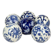 6 Piece Set of Blue and White Toile Inspired Decorative Spheres 3 Inch Image 2