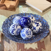 6 Piece Set of Blue and White Toile Inspired Decorative Spheres 3 Inch Image 4