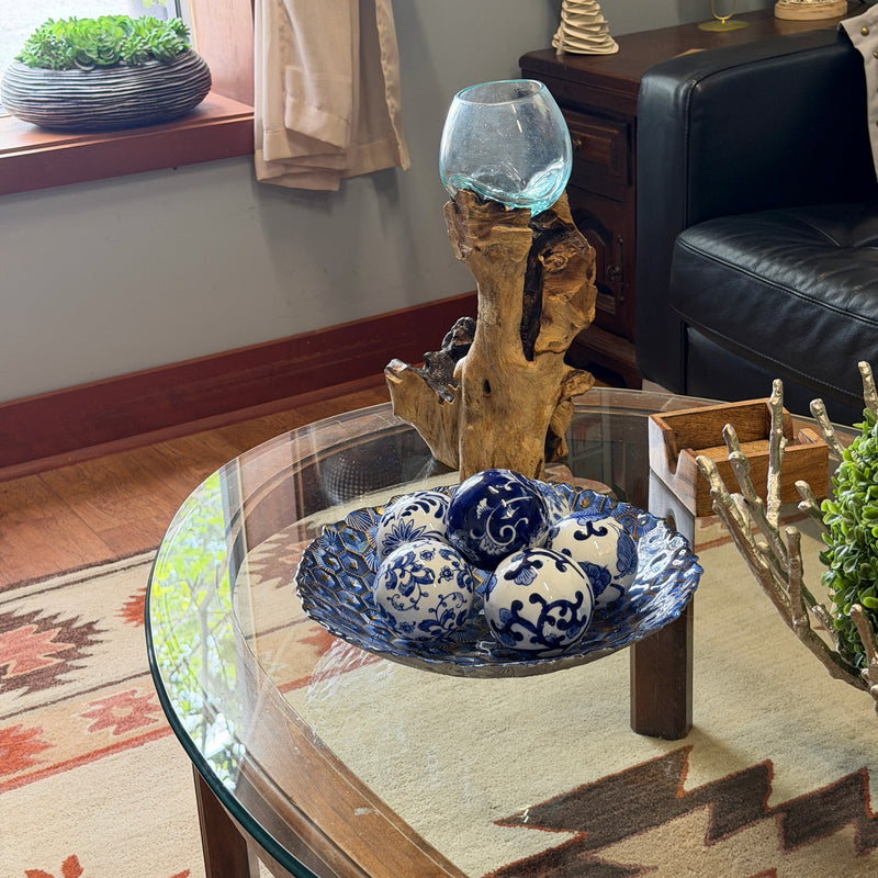6 Piece Set of Blue and White Toile Inspired Decorative Spheres 3 Inch Image 6