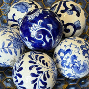 6 Piece Set of Blue and White Toile Inspired Decorative Spheres 3 Inch Image 8