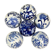6 Piece Set of Blue and White Toile Inspired Decorative Spheres 3 Inch Image 1