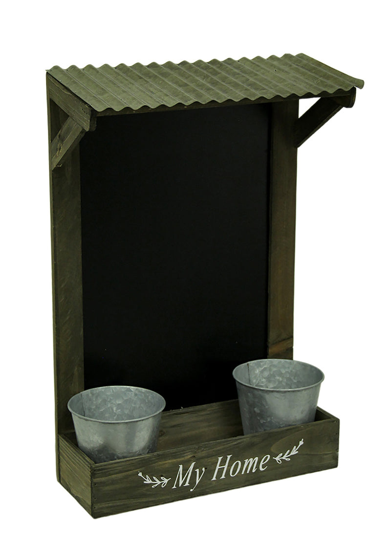 My Home Wooden Chalkboard Wall Hanging w/Shelf & Planters 21.5 Inches High Image 1