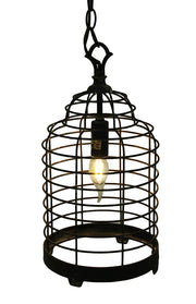 Vintage Industrial Black Metal Wire Cage Pendant Lamp 14 Inch Image 1