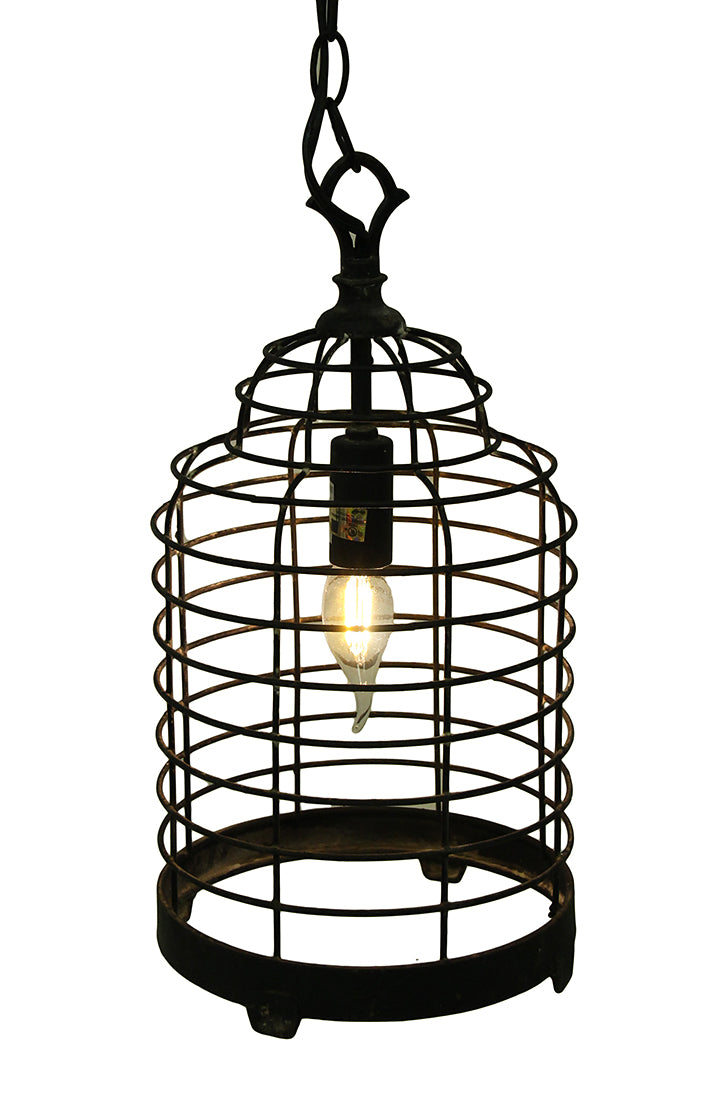 Vintage Industrial Black Metal Wire Cage Pendant Lamp 14 Inch Image 1