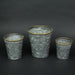 Set of 3 Rustic Galvanized Grey Zinc Finish Metal Buckets, Featuring Hand-Painted Metallic Gold Rims for Stylish and