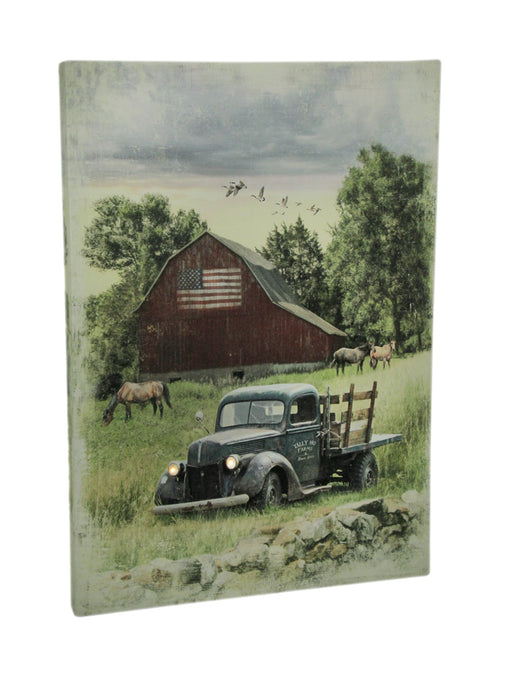 Pickup Truck and Barn 30 X 20 LED Lighted Canvas Wall Print Image 1