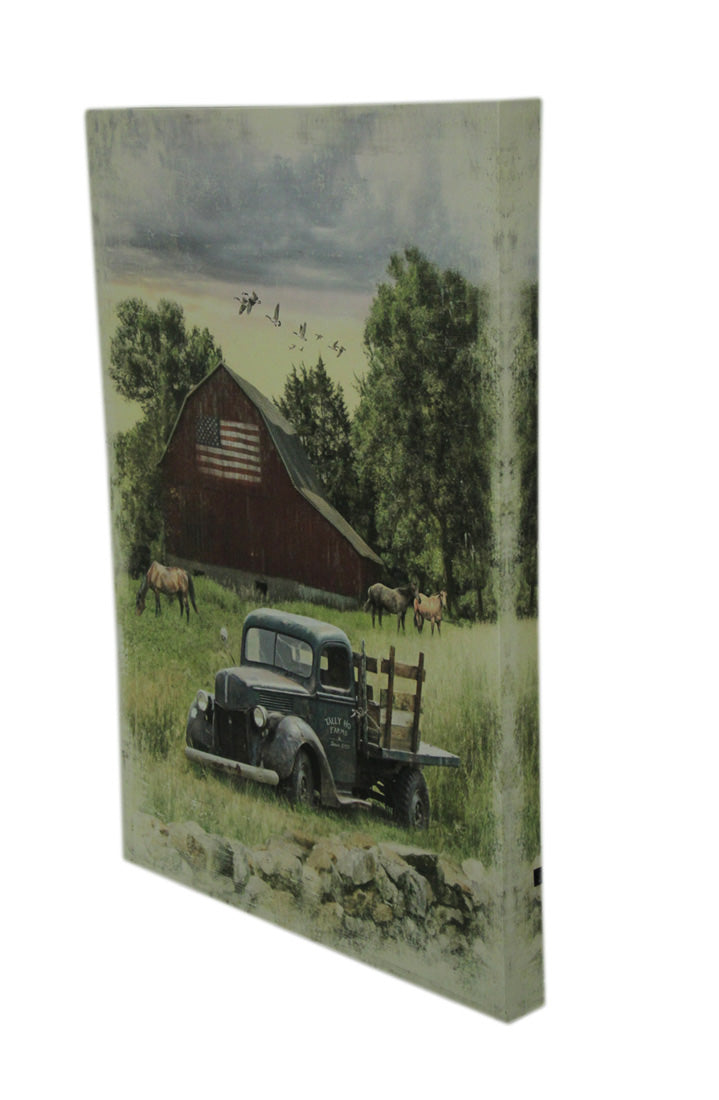 Pickup Truck and Barn 30 X 20 LED Lighted Canvas Wall Print Image 2