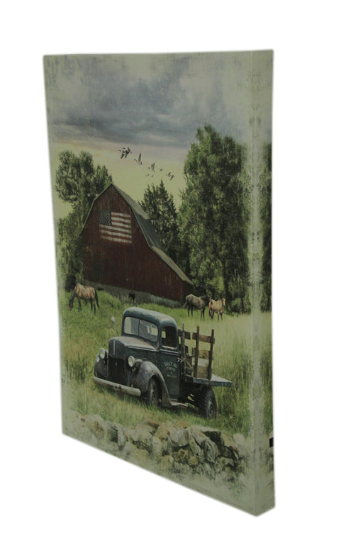 Pickup Truck and Barn 30 X 20 LED Lighted Canvas Wall Print Image 2