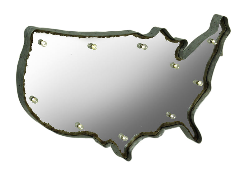 Rustic US Map Marquee Light-Up Framed Mirrored Wall Hanging Image 1