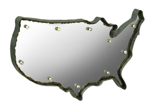 Rustic US Map Marquee Light-Up Framed Mirrored Wall Hanging Image 1