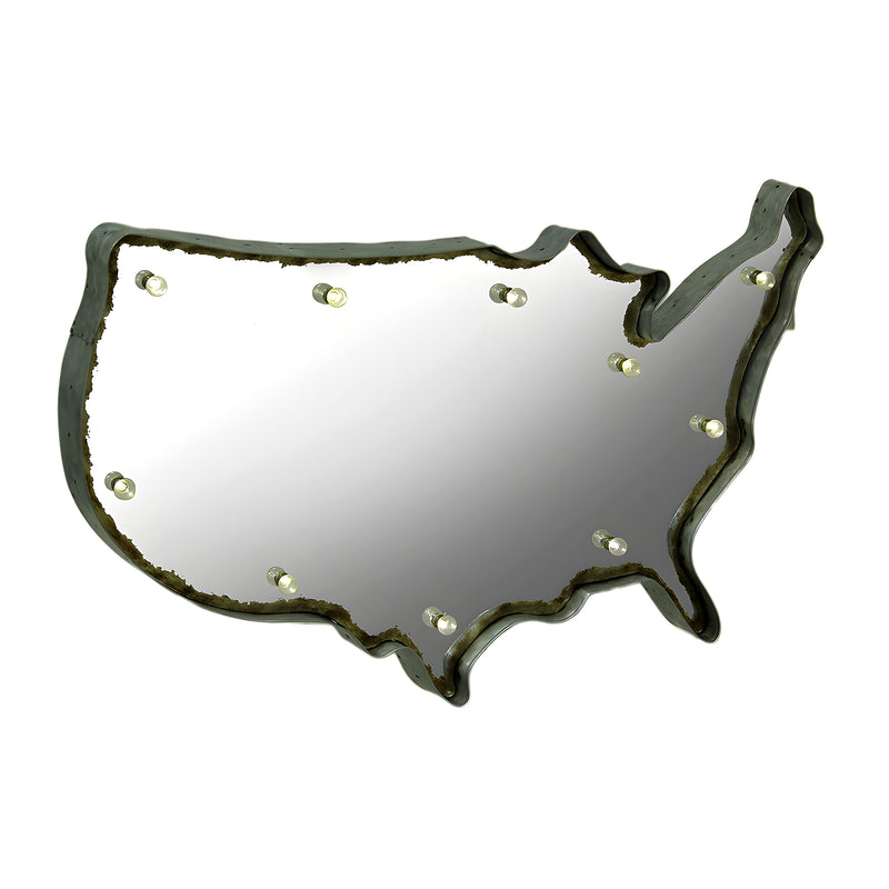 Rustic US Map Marquee Light-Up Framed Mirrored Wall Hanging Image 1