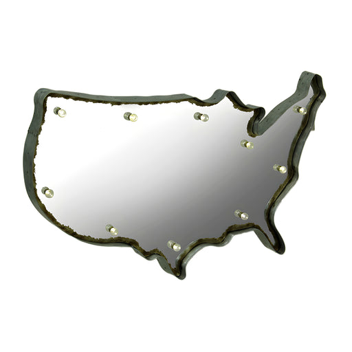 Rustic US Map Marquee Light-Up Framed Mirrored Wall Hanging Image 1