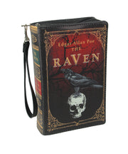 The Raven Book-Shaped Novelty Clutch Purse in Black Vinyl - Comes With Wrist Strap - A Gothic Crossbody Handbag Inspired by
