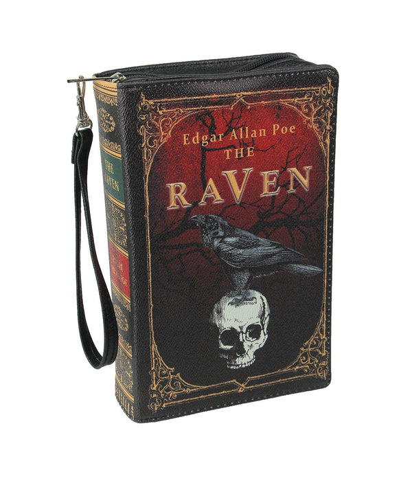 The Raven Book-Shaped Novelty Clutch Purse in Black Vinyl - Comes With Wrist Strap - A Gothic Crossbody Handbag Inspired by