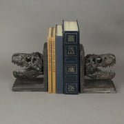 Pair of 6.5-Inch High Brown Resin Tyrannosaurus Rex Skull Faux Fossil Bookends - Real-Looking Dinosaur-Themed Table or Shelf