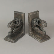Pair of 6.5-Inch High Brown Resin Tyrannosaurus Rex Skull Faux Fossil Bookends - Real-Looking Dinosaur-Themed Table or Shelf