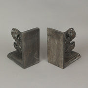 Pair of 6.5-Inch High Brown Resin Tyrannosaurus Rex Skull Faux Fossil Bookends - Real-Looking Dinosaur-Themed Table or Shelf