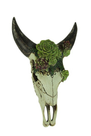 Aged Bull Skull with Succulent Plants Hanging Statue Image 1