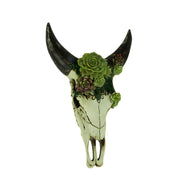 Aged Bull Skull with Succulent Plants Hanging Statue Image 1