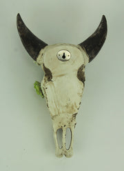 Aged Bull Skull with Succulent Plants Hanging Statue Image 3