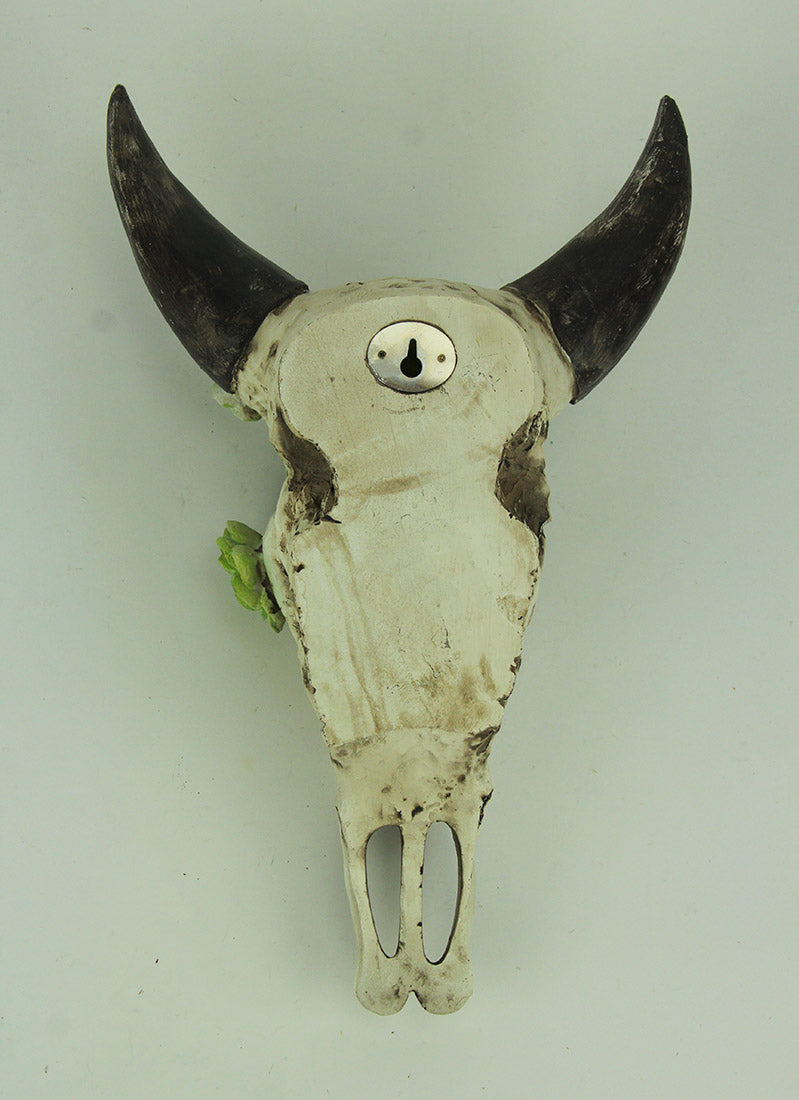 Aged Bull Skull with Succulent Plants Hanging Statue Image 3