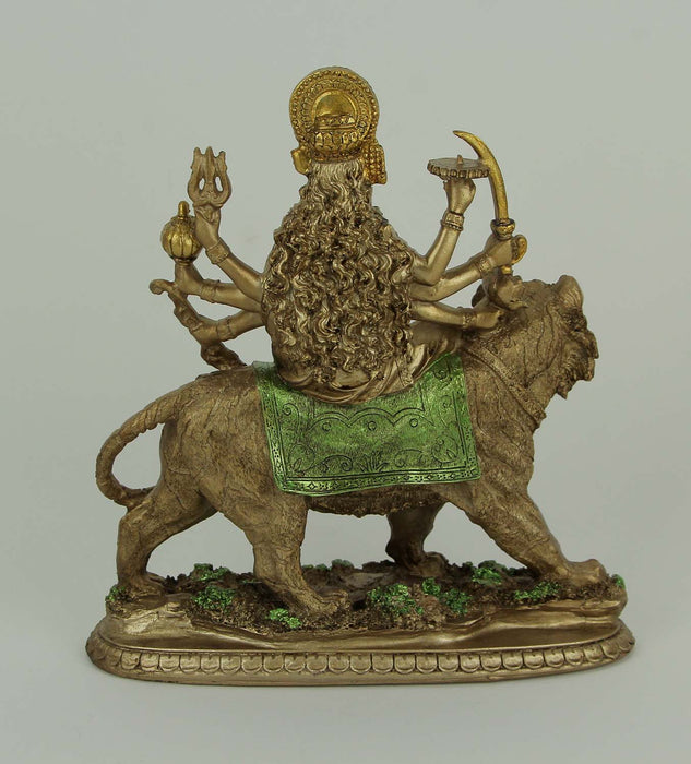 Goddess Durga, the Divine Protector Bronze Finish Resin Statue - Hindu Mother Goddess Riding a Tiger, Symbolizing Strength,