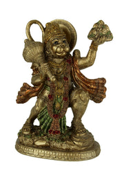 Gold Finish Flying Hanuman Carrying Herb Bearing Mountain Statue 8.75 Inches High Image 1