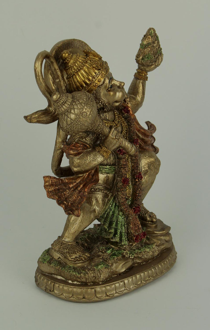 Gold Finish Flying Hanuman Carrying Herb Bearing Mountain Statue 8.75 Inches High Image 2