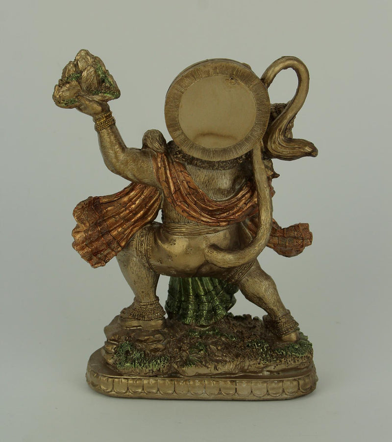 Gold Finish Flying Hanuman Carrying Herb Bearing Mountain Statue 8.75 Inches High Image 3
