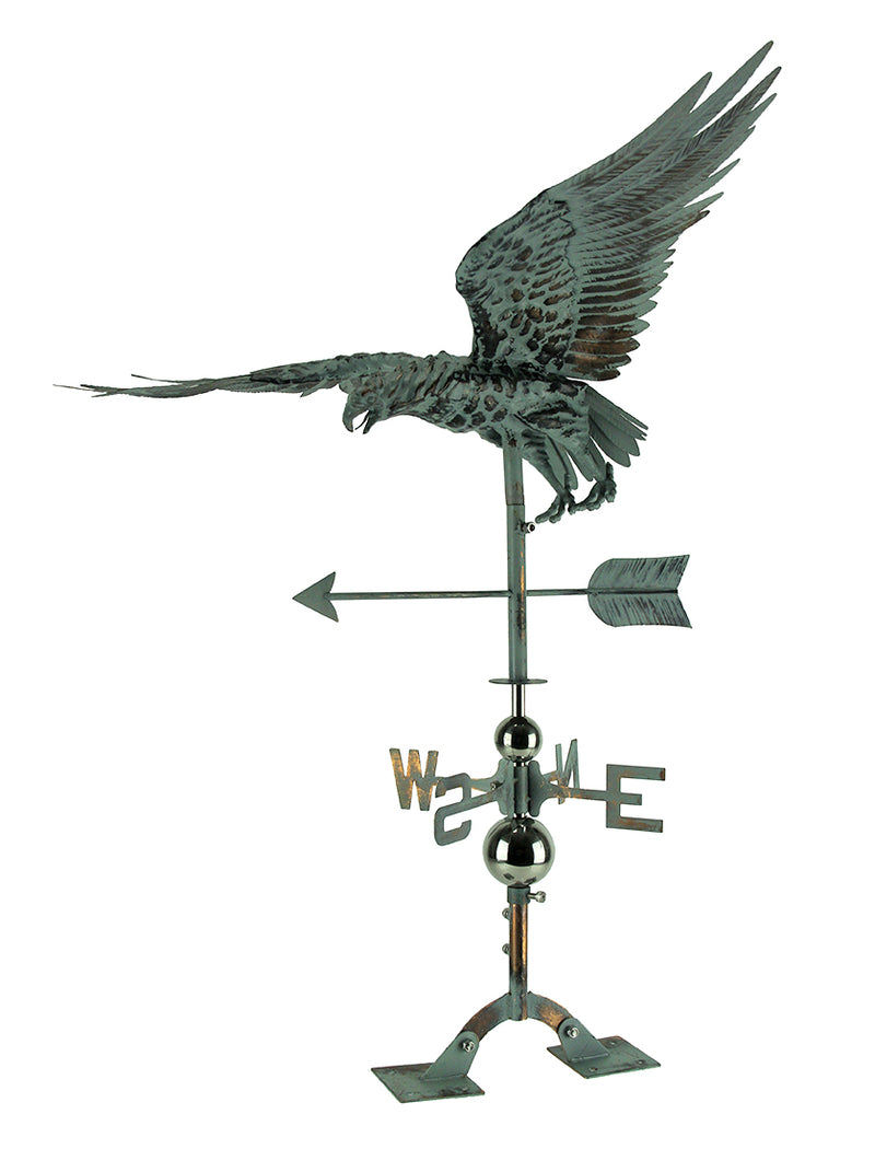 Verdigris Patina Metal Flying Eagle Weather Vane with Roof Mount Image 1