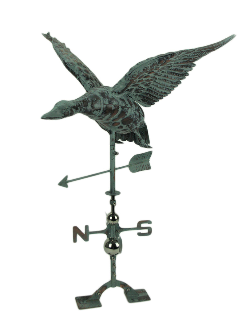 Verdigris Patina Metal Flying Duck Weathervane with Roof Mount Image 1