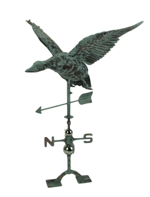 Verdigris Patina Metal Flying Duck Weathervane with Roof Mount Image 1