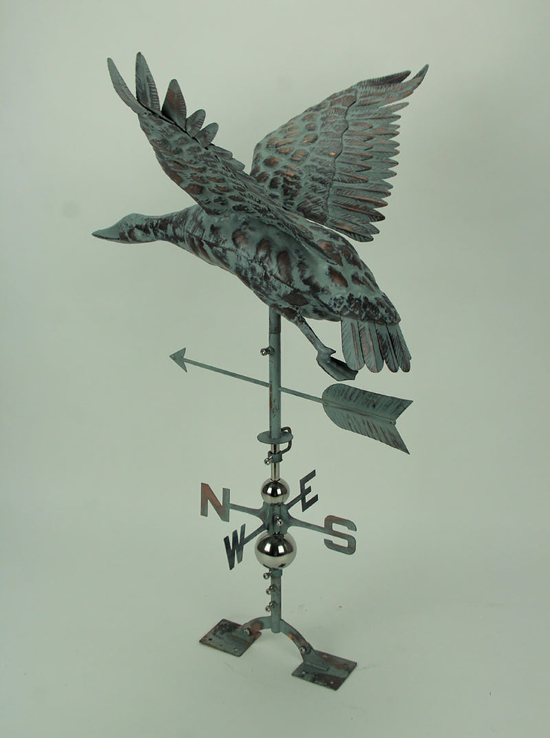 Verdigris Patina Metal Flying Duck Weathervane with Roof Mount Image 2