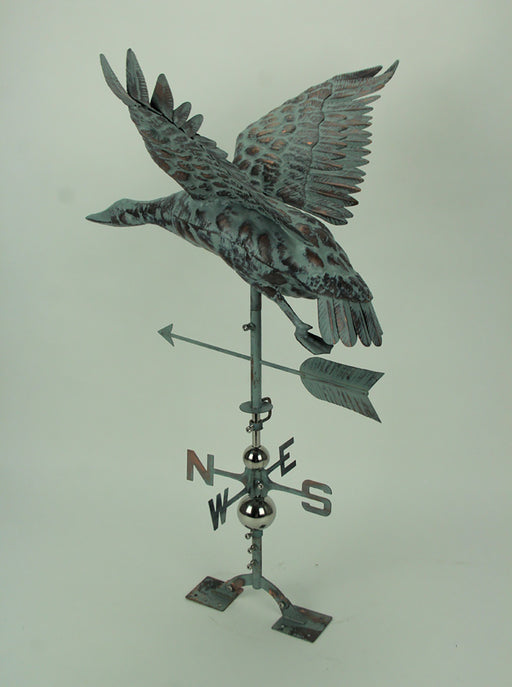 Verdigris Patina Metal Flying Duck Weathervane with Roof Mount Image 2