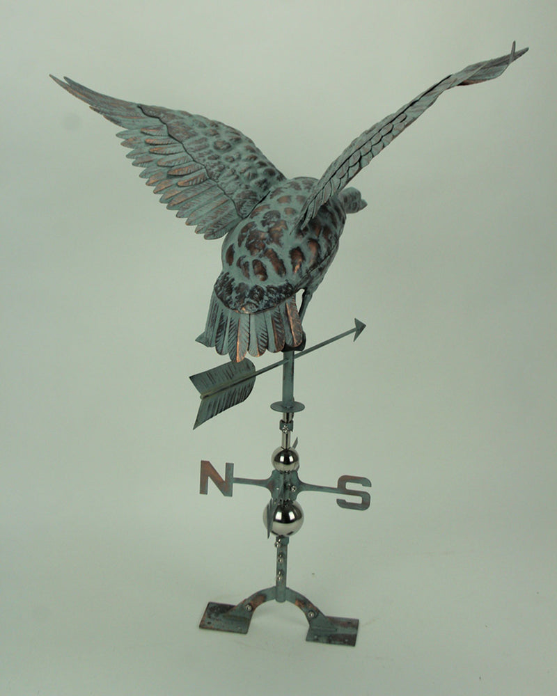 Verdigris Patina Metal Flying Duck Weathervane with Roof Mount Image 3