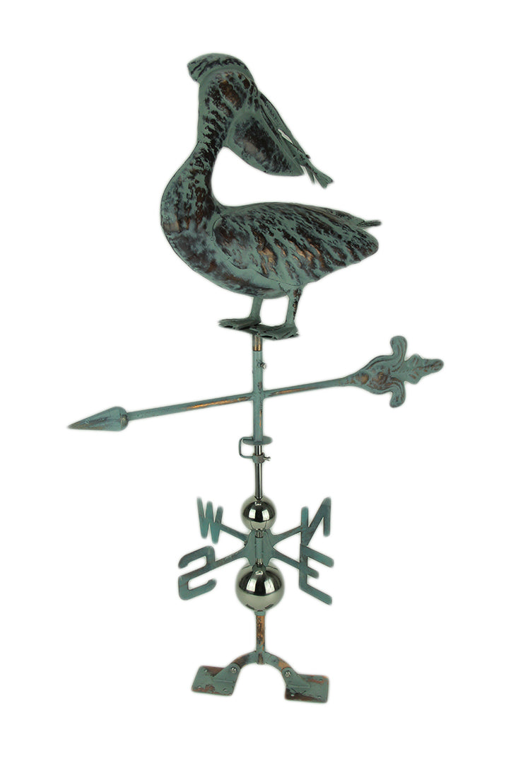 Verdigris Patina Metal Pelican Weather Vane with Roof Mount Image 1