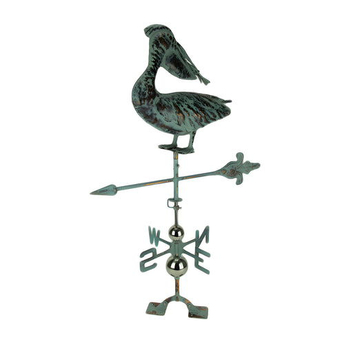 Verdigris Patina Metal Pelican Weather Vane with Roof Mount Image 1