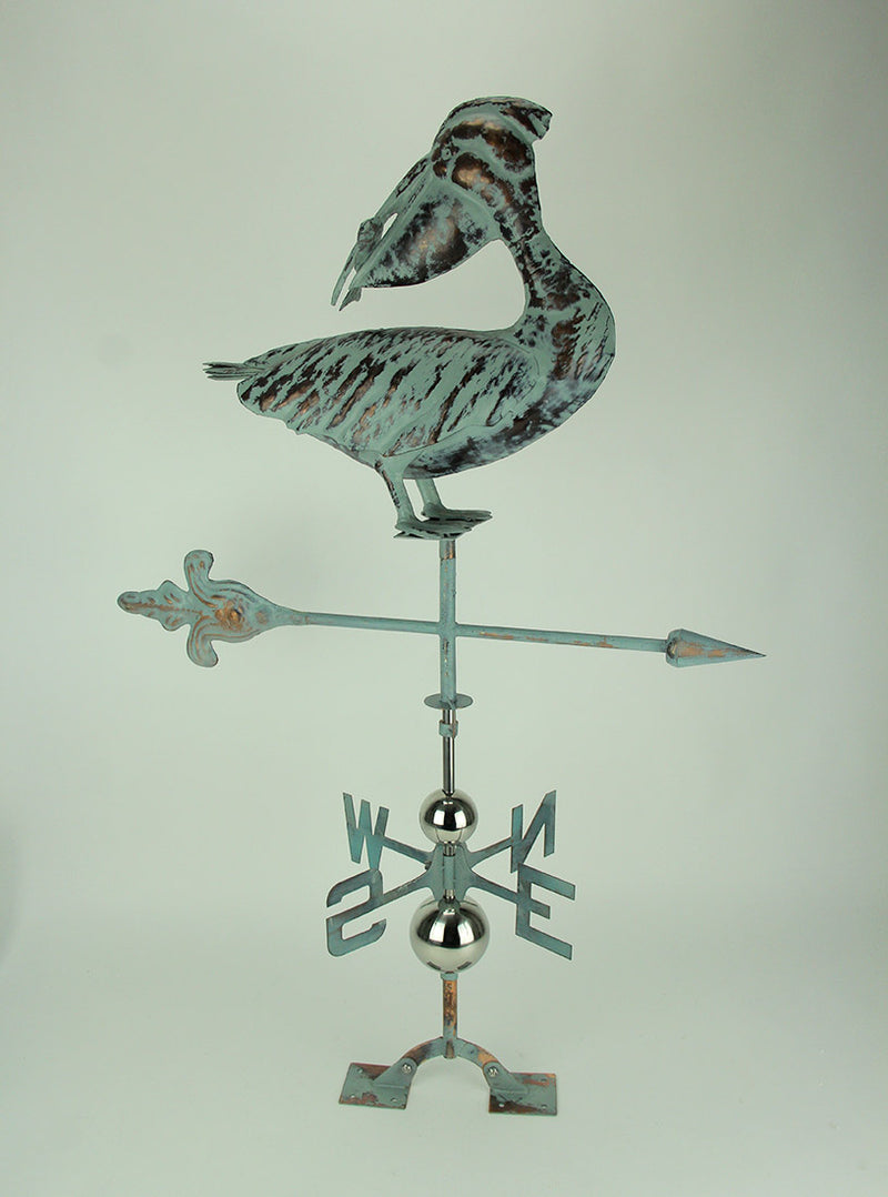 Verdigris Patina Metal Pelican Weather Vane with Roof Mount Image 2